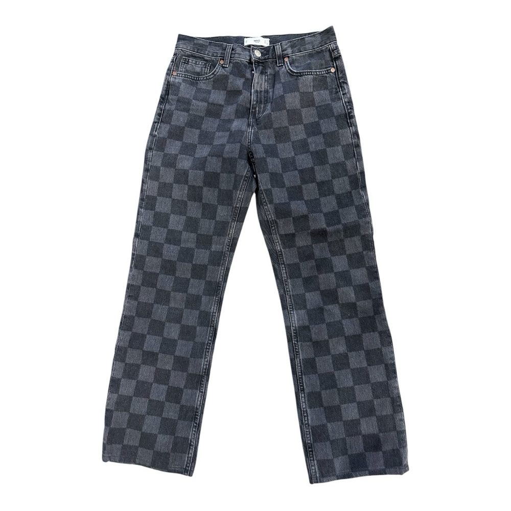 Mango Checkerboard Straight Leg Jeans - Black/Grey